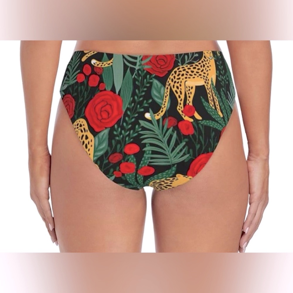 Leopard & Roses Print Swim Bottoms - Picture 2 of 6